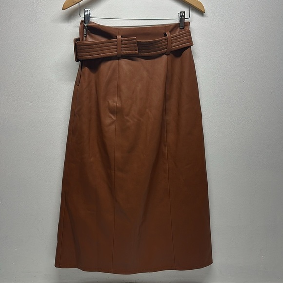 Scotch and Soda Skirt Midi Wrap Over Belted Faux Vegan Leather Tan Brown Size XS - Picture 10 of 12